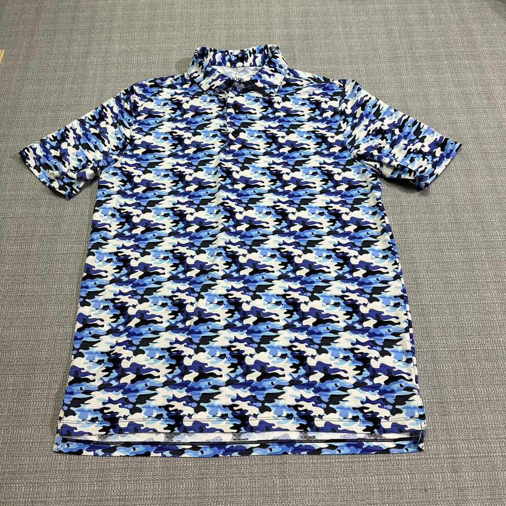 IBKul Polo Shirt Mens Small Blue Camo Pullover Golf Performance Casual